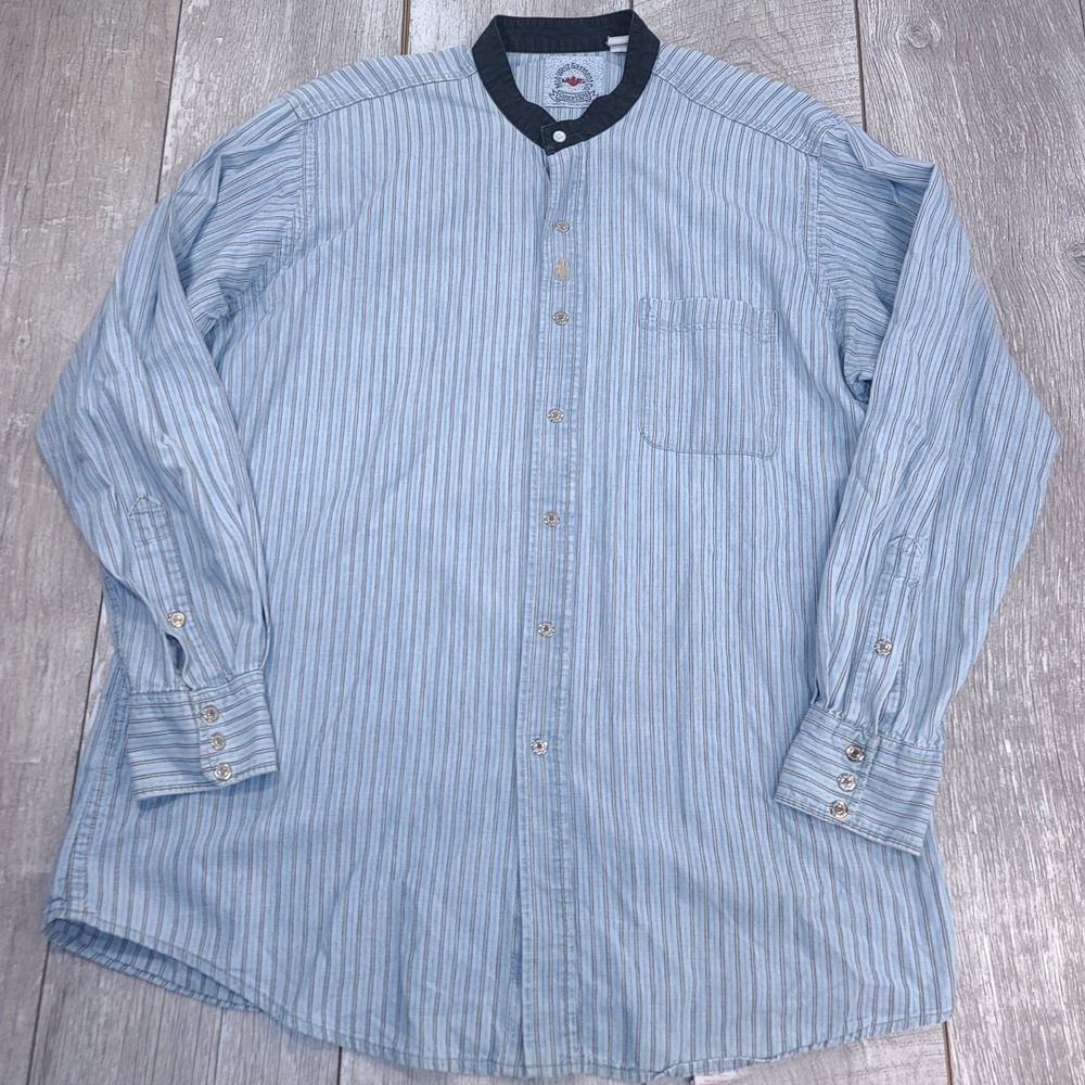 Mid-West Garment Western Shirt Mens XL Blue Striped Banded Collar Snap Button
